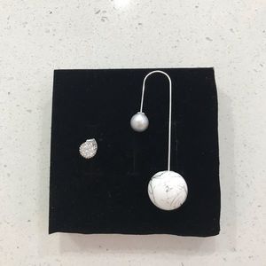 Asymmetrical Diamond and Marble Sphere Earrings